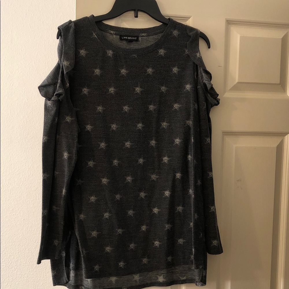 Lane Bryant Charcoal Gray Star Cold-Shoulder Long Sleeve Top
